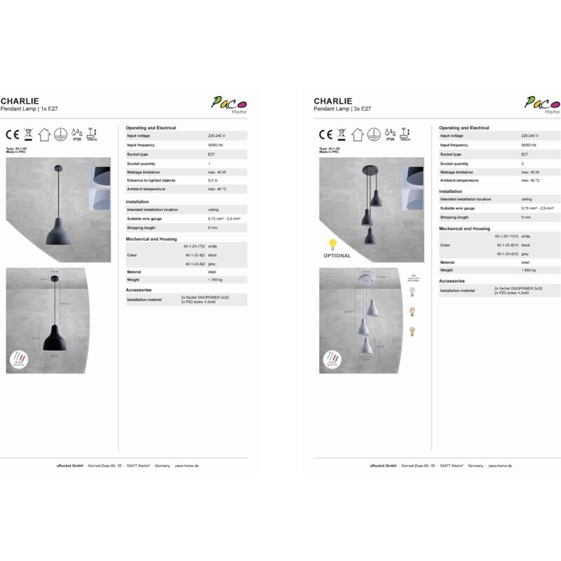 foto del prodotto sospensione lampada plafone sala da pranzo lampada cucina sospesa da tavola e27 bianco nero, monoemissione st64 trasp. 800 lumen paco home