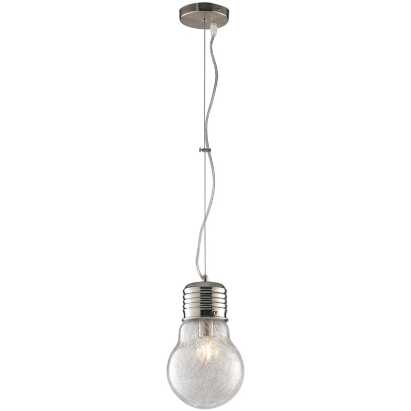 foto del prodotto sospensione lampadina in alluminio cromato e diffusore in vetro 15 cm. 