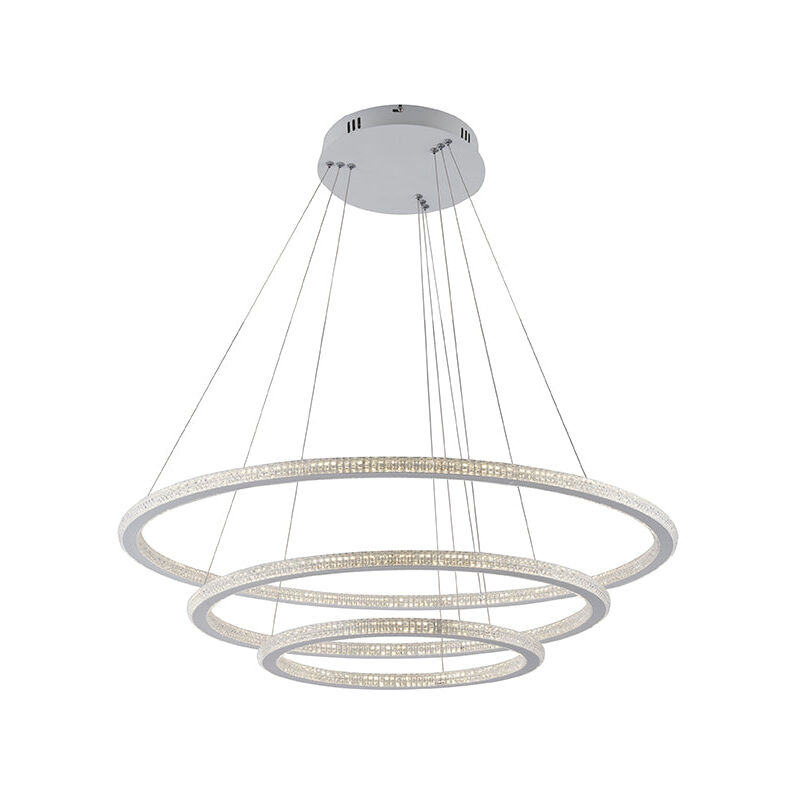 foto del prodotto sospensione led bryant con tre diffusori diamantati 87w 3000k luce calda 