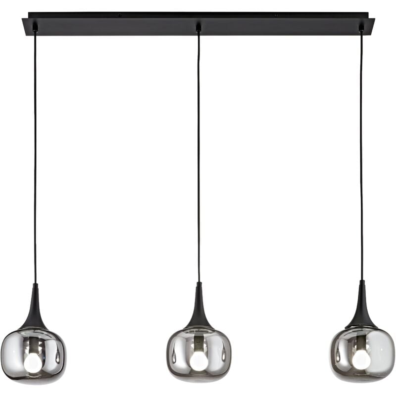 foto del prodotto sospensione lineare jaipur in metallo nero e tre diffusori in vetro fum grigio, nero