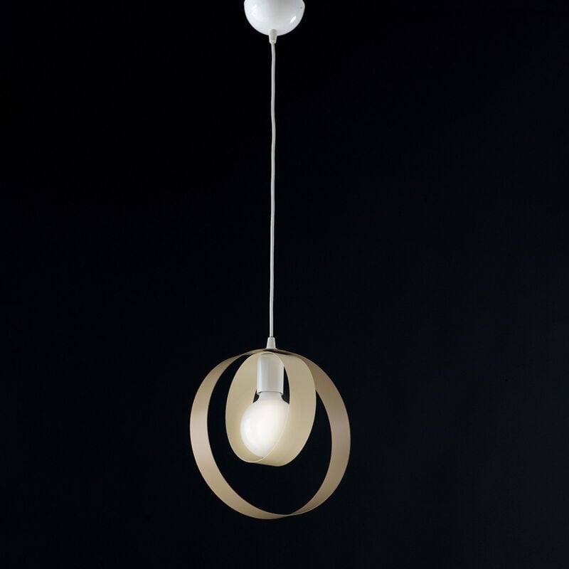 foto del prodotto sospensione moderna 1 luce cerchi ferro avorio e tortora serie bolla