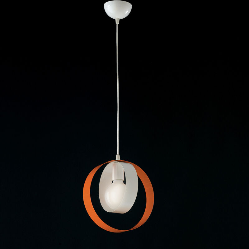foto del prodotto sospensione moderna 1 luce cerchi ferro bianco e arancio serie bolla