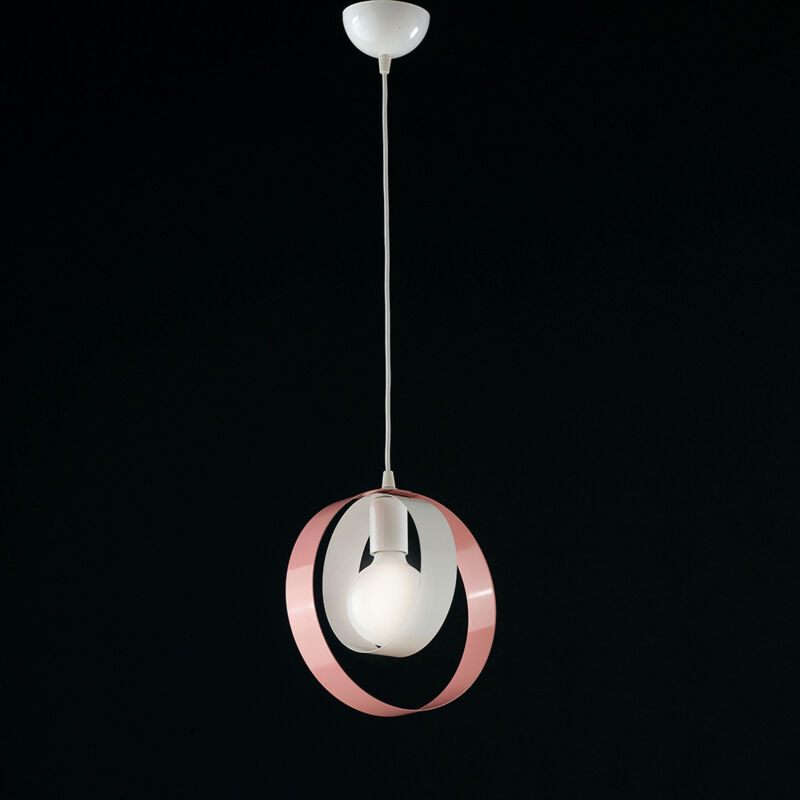 foto del prodotto sospensione moderna 1 luce cerchi ferro bianco e rosa serie bolla