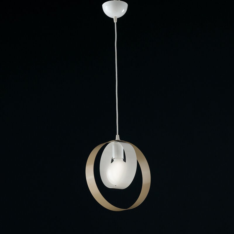 foto del prodotto sospensione moderna 1 luce cerchi ferro bianco e tortora serie bolla