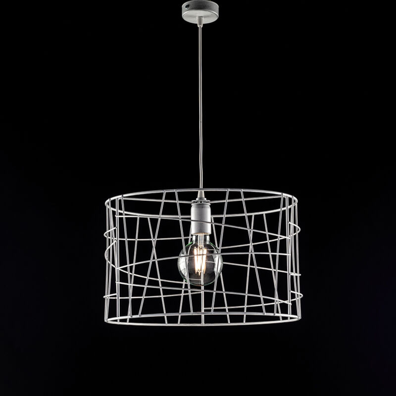 foto del prodotto sospensione moderna 1 luce stuttura con fili ferro bianco e argento serie joia