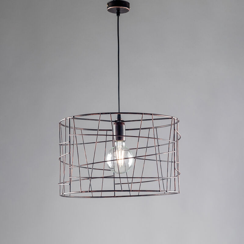 foto del prodotto sospensione moderna 1 luce stuttura con fili ferro nero e rame serie joia