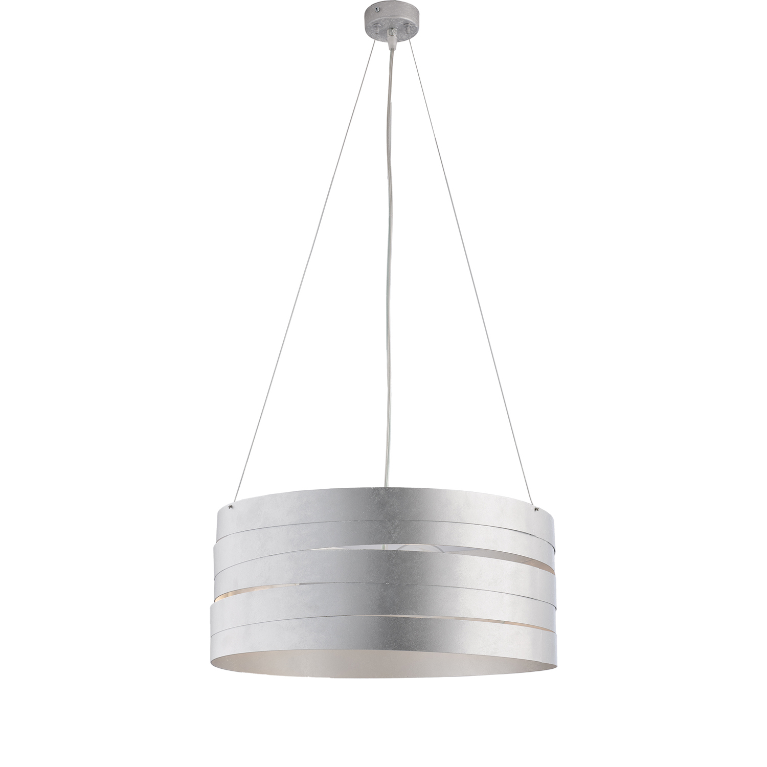 foto del prodotto sospensione moderna 3 luci mambo fasce circolari ferro argento