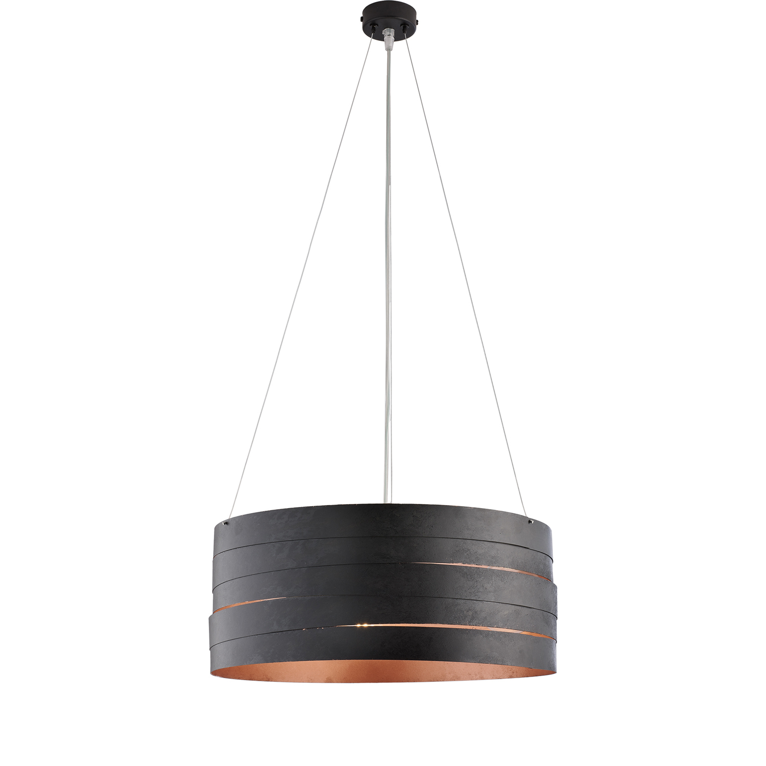 foto del prodotto sospensione moderna 3 luci mambo fasce circolari ferro nero rame