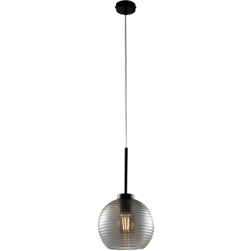 foto del prodotto sospensione moderna ankara 1 luce ferro nero vetro soffiato grigio specchiato
