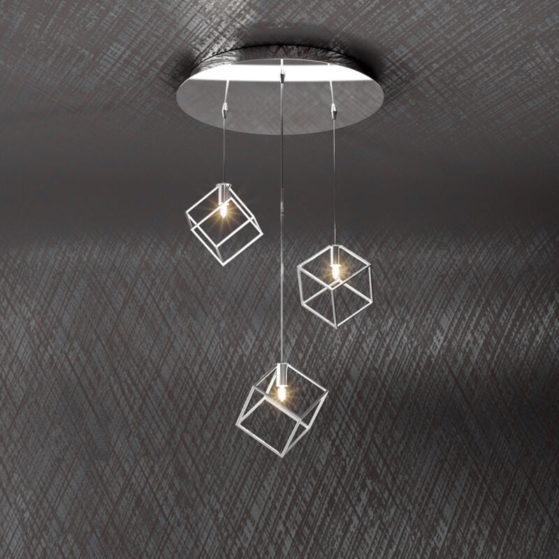 foto del prodotto sospensione moderna frame metallo cromo 3 luci g9