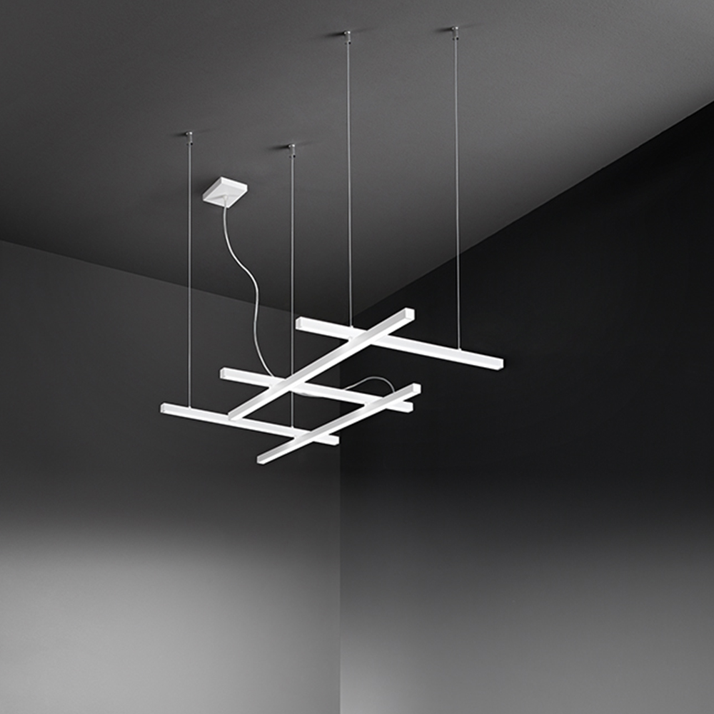 foto del prodotto sospensione moderna net metallo bianco acrilico led 50w 3000k