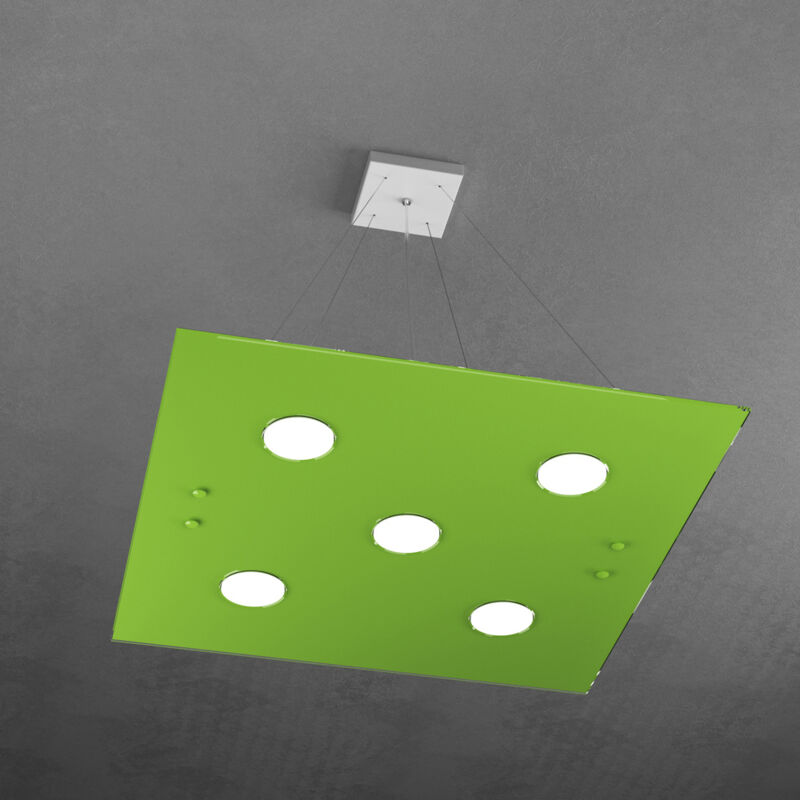 foto del prodotto sospensione moderna quadrata path vetro verde 5 luci gx53