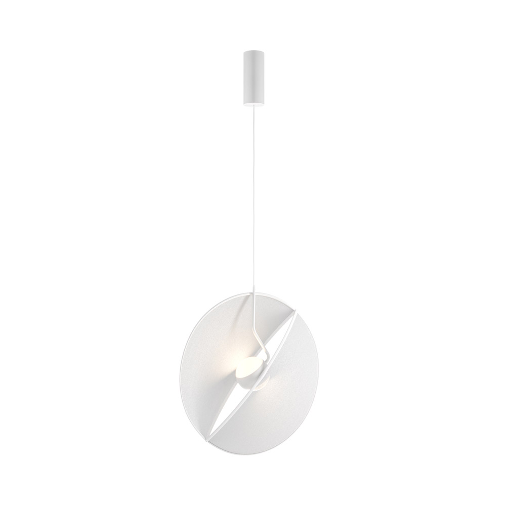 foto del prodotto sospensione moderna reflex metallo bianco 1 luce diffusore tessuto bianco