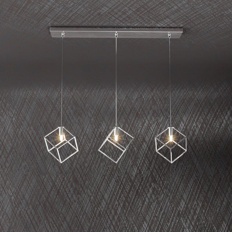 foto del prodotto sospensione moderna rettangolare frame metallo cromo 3 luci g9
