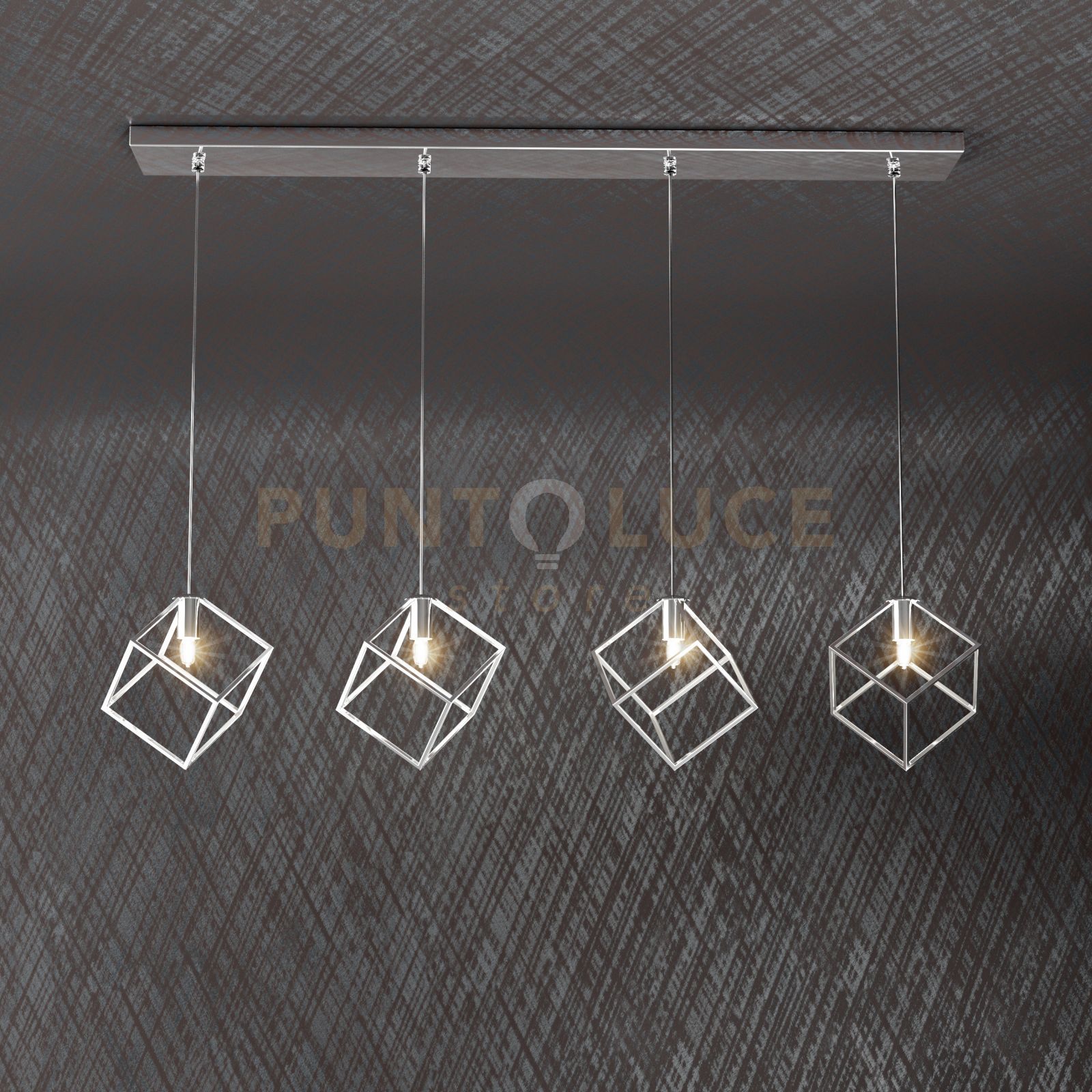 foto del prodotto sospensione moderna rettangolare frame metallo cromo 4 luci g9