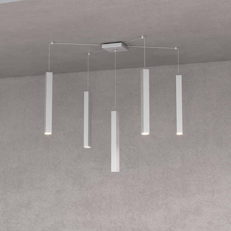 foto del prodotto sospensione moderna square tube metallo grigio 5 luci gu10