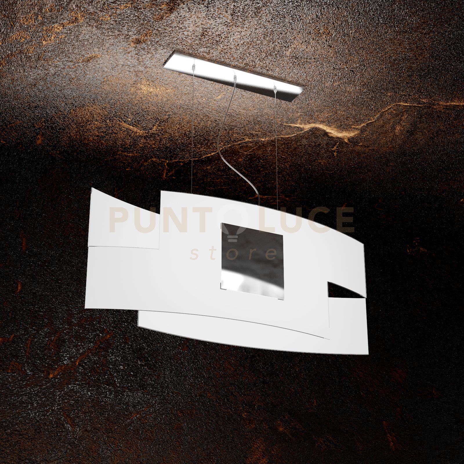 foto del prodotto sospensione moderna tetris color metallo cromo vetro bianco 2 luci e27