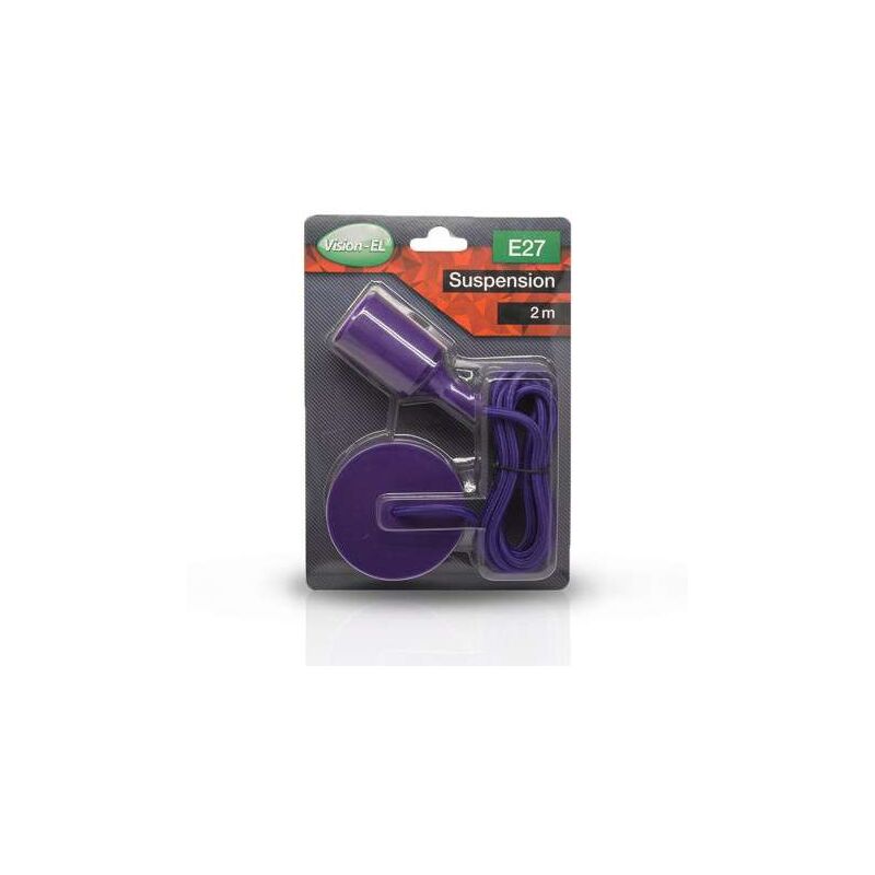 foto del prodotto sospensione nera con presa e27 con cavo 2m viola