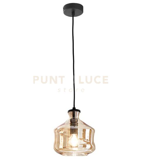 foto del prodotto sospensione pin solo vetro/b ambra cavo nero d.18,5cm h.19cm attacco e14