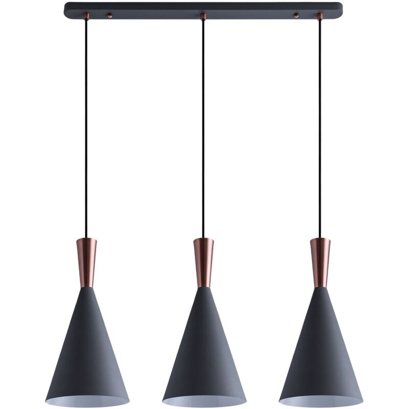 foto del prodotto sospensione plafone sala da pranzo tavola cavo tessuto 1,5m regolabile 18,5cm grigio rame, triemissione paco home