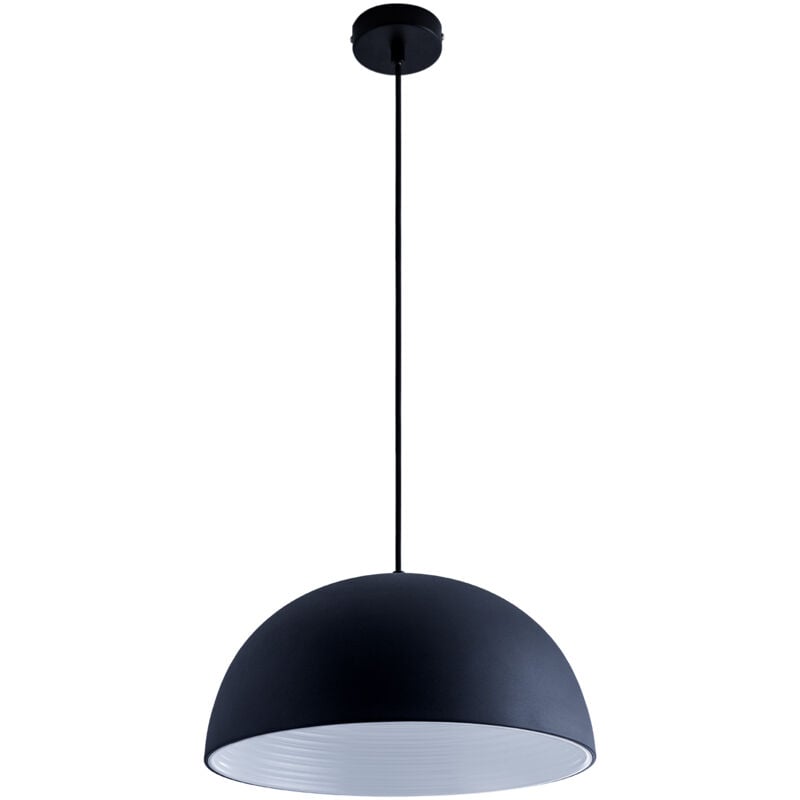 foto del prodotto sospensione plafone sala pranzo lampada cucina sospesa cavo tessuto 1,5m 40,5cm bianco nero, g95 palla specchio testa argento 700lm paco home