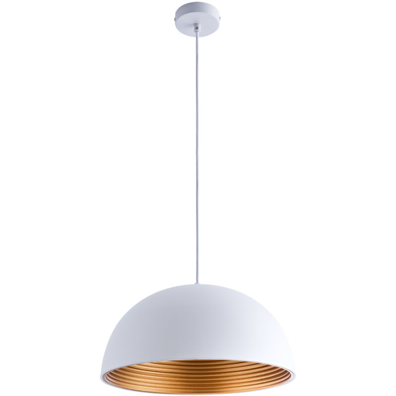 foto del prodotto sospensione plafone sala pranzo lampada cucina sospesa cavo tessuto 1,5m 40,5cm bianco oro, g95 palla specchio testa argento 700lm paco home