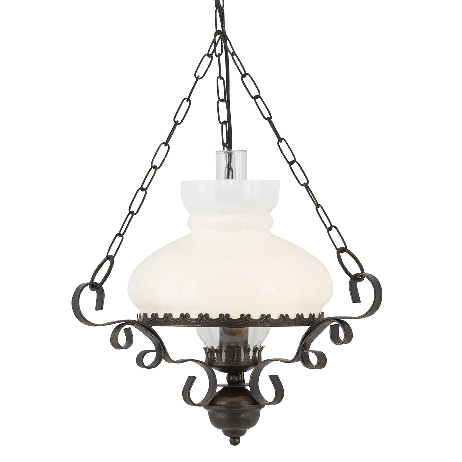 foto del prodotto sospensione rustico country olio acciaio marrone vetro bianco 1 luce e27