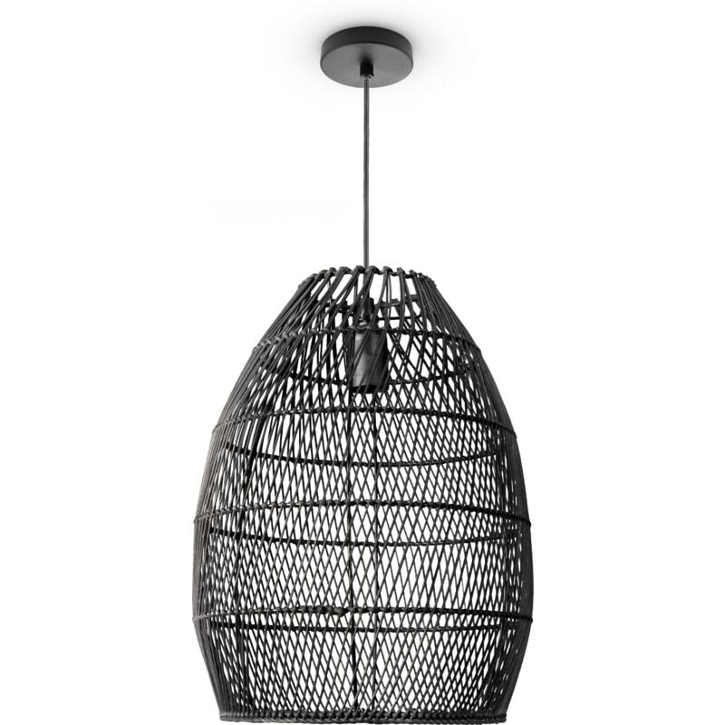 foto del prodotto sospensione soggiorno boho lampade a cesto rattan nero 30cm , luce a sospensione tipo 2 paco home