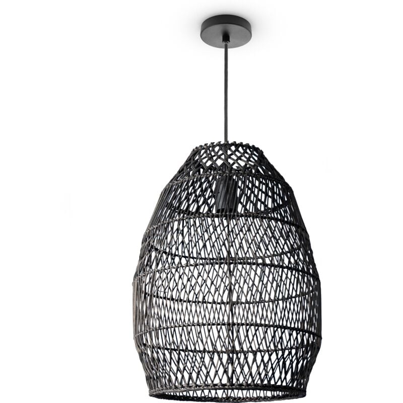 foto del prodotto sospensione soggiorno boho lampade a cesto rattan nero 30cm , luce a sospensione tipo 3 paco home