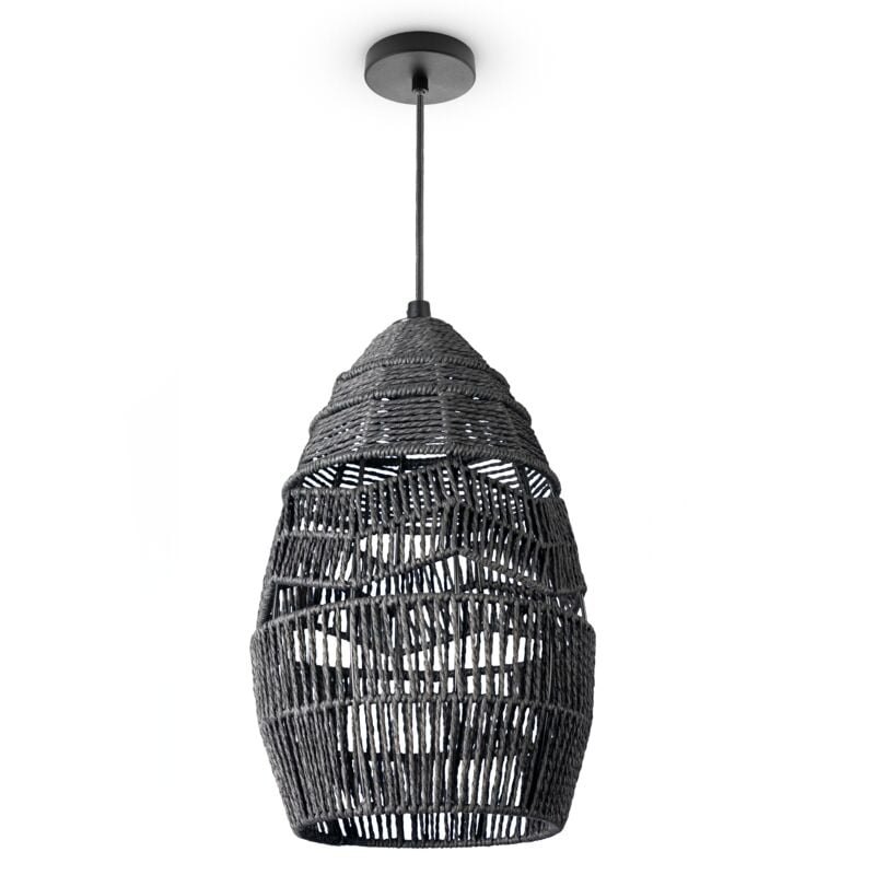 foto del prodotto sospensione soggiorno boho lampade a cesto rattan nero 30cm , luce a sospensione tipo 4 paco home