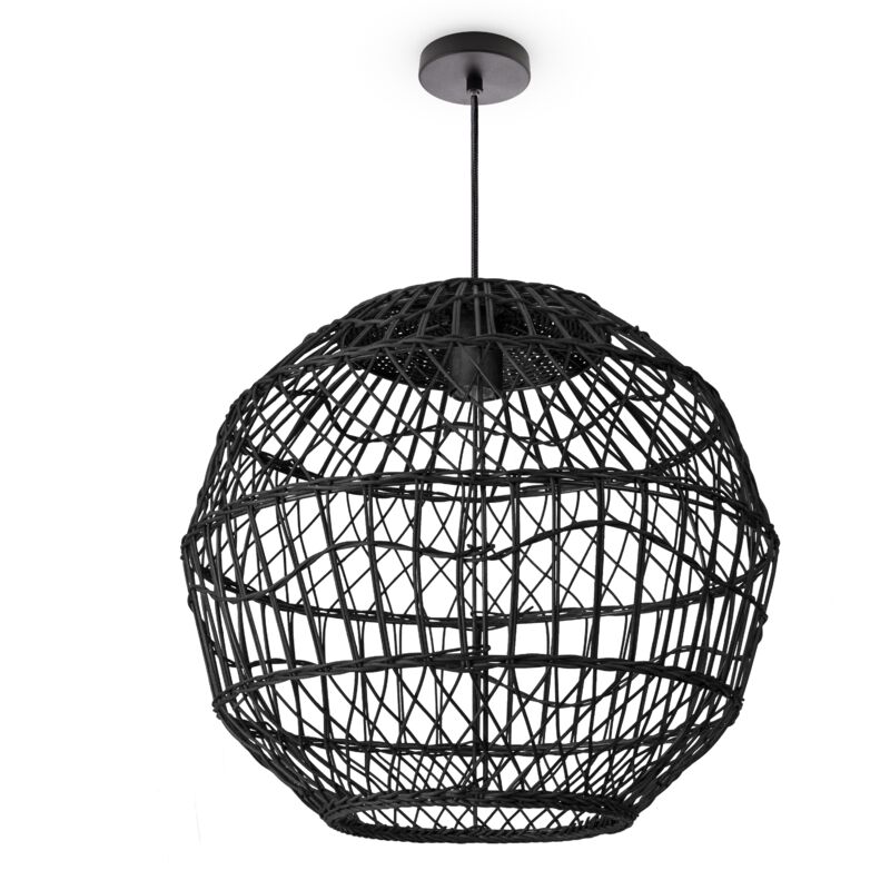 foto del prodotto sospensione soggiorno boho lampade a cesto rattan nero 40cm , luce a sospensione tipo 6 paco home