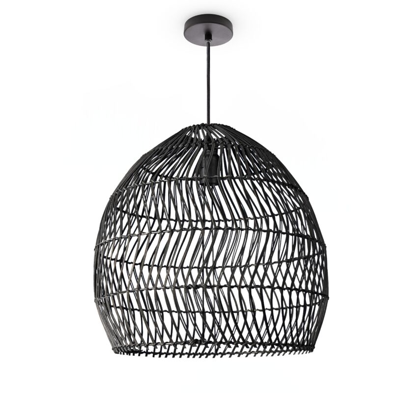 foto del prodotto sospensione soggiorno boho lampade a cesto rattan nero 40cm , luce a sospensione tipo 7 paco home