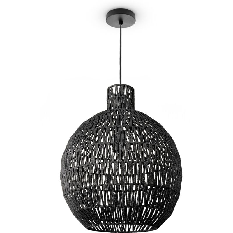 foto del prodotto sospensione soggiorno boho lampade a cesto rattan nero 45 cm , luce a sospensione tipo 8 paco home