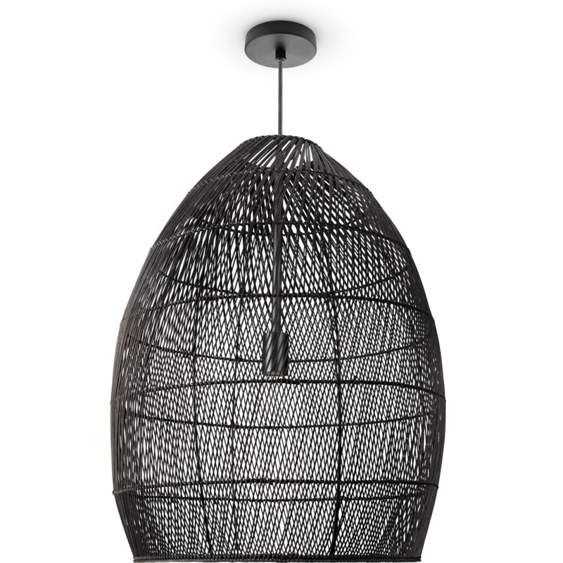 foto del prodotto sospensione soggiorno boho lampade a cesto rattan nero 52 cm , luce a sospensione tipo 2 paco home