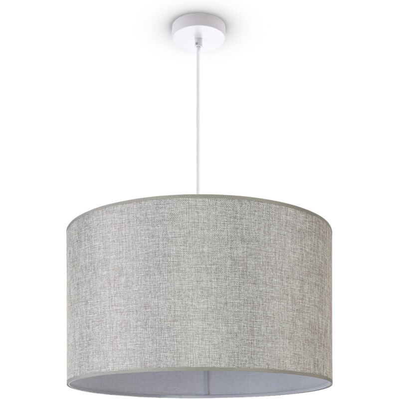 foto del prodotto sospensione soggiorno plafone stoffa paralume moderno monocolore rotondo grigio 45,5 cm , luce a sospensione bianca tipo 1 paco home