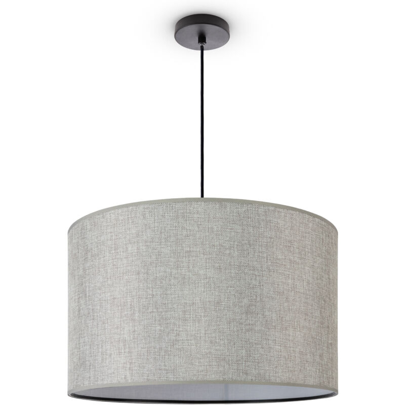 foto del prodotto sospensione soggiorno plafone stoffa paralume moderno monocolore rotondo grigio 45,5 cm , luce a sospensione nero tipo 1 paco home