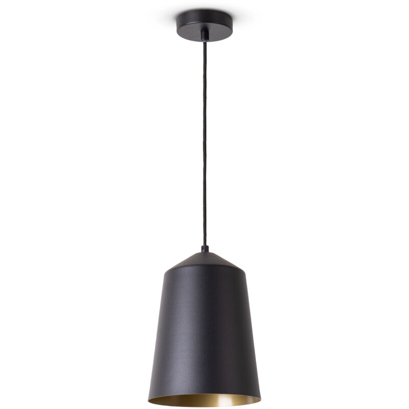foto del prodotto sospensione soggiorno tavolo da pranzo cucina paralume industriale luce a sospensione nero, ottone 19.5 cm paco home