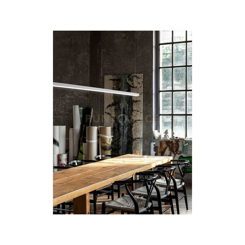foto del prodotto sospensione syncro profilo led 35w 2450lm cct 3000k 4000k 6000k in alluminio verniciato bianco con 2 cavi acciaio