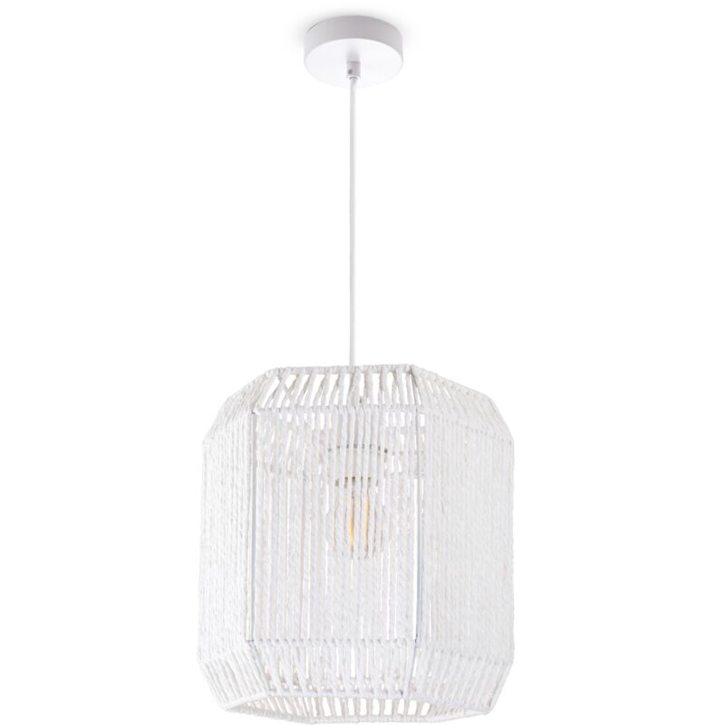 foto del prodotto sospensione tavolo da pranzo carta boho sala da pranzo lampada e27 rattan luce a sospensione bianca, bianco 24cm paco home