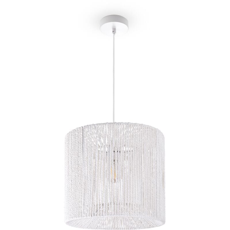 foto del prodotto sospensione tavolo da pranzo carta boho sala da pranzo lampada e27 rattan luce a sospensione bianca, bianco 33cm paco home