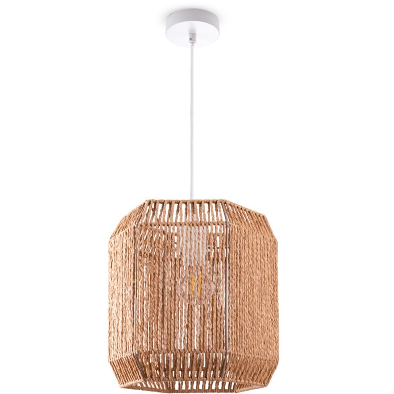 foto del prodotto sospensione tavolo da pranzo carta boho sala da pranzo lampada e27 rattan luce a sospensione bianca, natura 24cm paco home