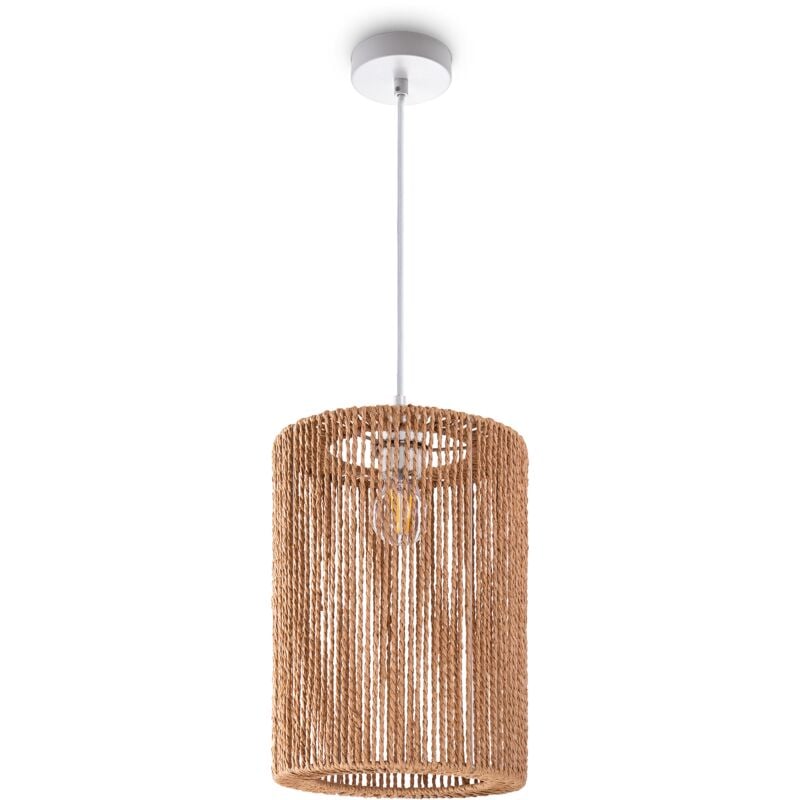 foto del prodotto sospensione tavolo da pranzo carta boho sala da pranzo lampada e27 rattan luce a sospensione bianca, natura 25cm paco home