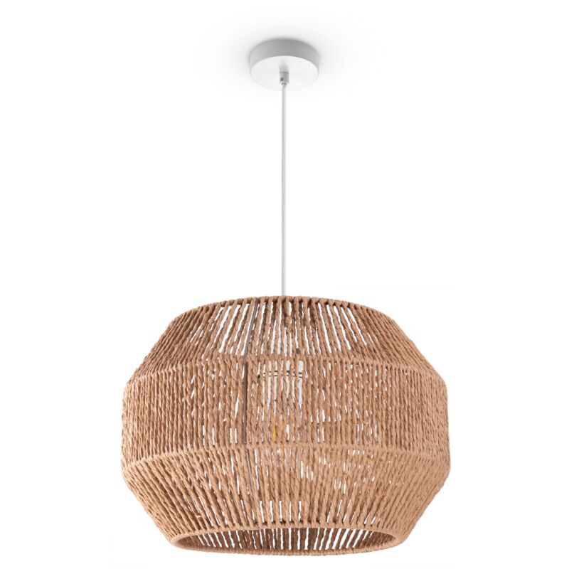 foto del prodotto sospensione tavolo da pranzo carta boho sala da pranzo lampada e27 rattan luce a sospensione bianca, natura 35cm paco home