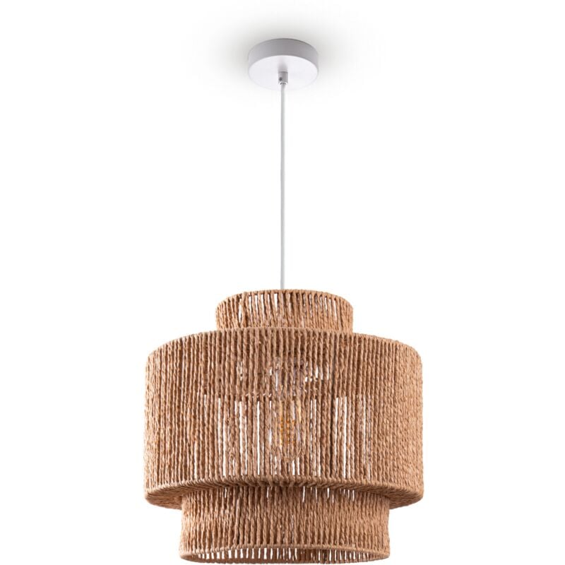 foto del prodotto sospensione tavolo da pranzo carta boho sala da pranzo lampada e27 rattan luce a sospensione bianca, natura 40cm paco home