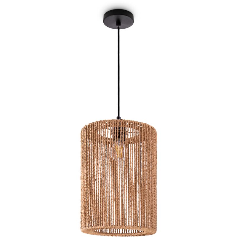 foto del prodotto sospensione tavolo da pranzo carta boho sala da pranzo lampada e27 rattan luce a sospensione nero, natura 25cm paco home