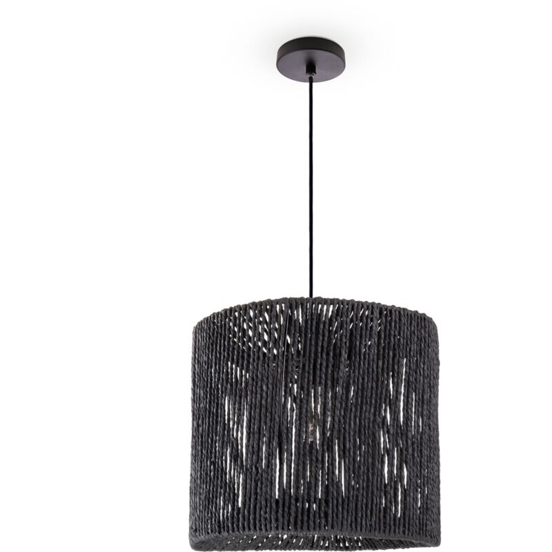foto del prodotto sospensione tavolo da pranzo carta boho sala da pranzo lampada e27 rattan luce a sospensione nero, nero 33cm paco home
