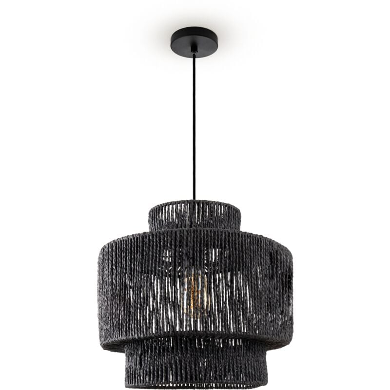 foto del prodotto sospensione tavolo da pranzo carta boho sala da pranzo lampada e27 rattan luce a sospensione nero, nero 40cm paco home