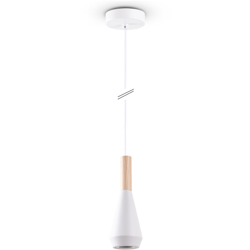 foto del prodotto sospensione tavolo da pranzo cucina soggiorno paralume acciaio legno gu10 bianco, 9cm paco home