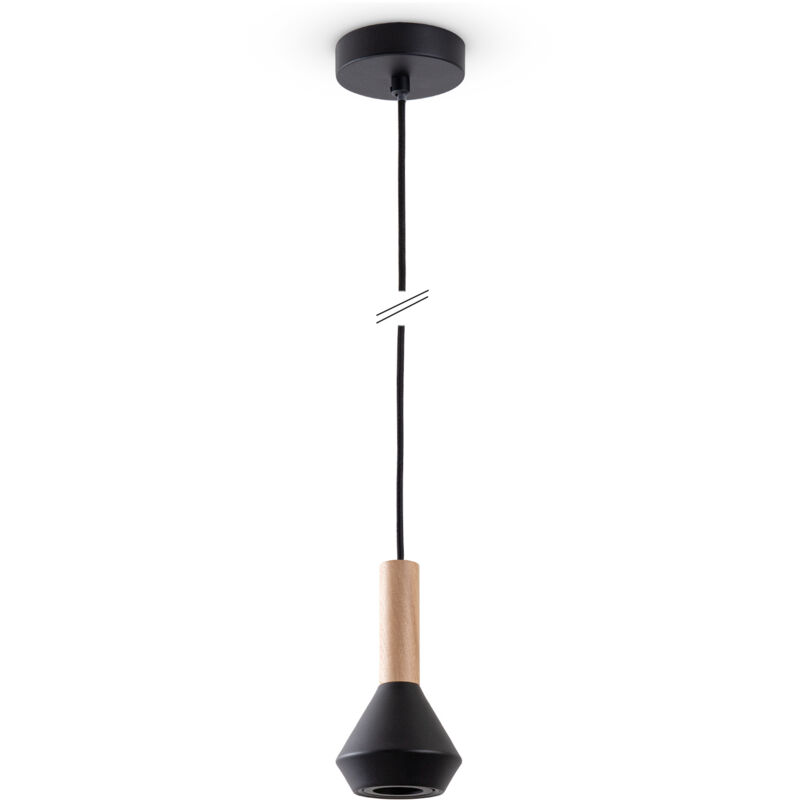 foto del prodotto sospensione tavolo da pranzo cucina soggiorno paralume acciaio legno gu10 nero, 10cm paco home
