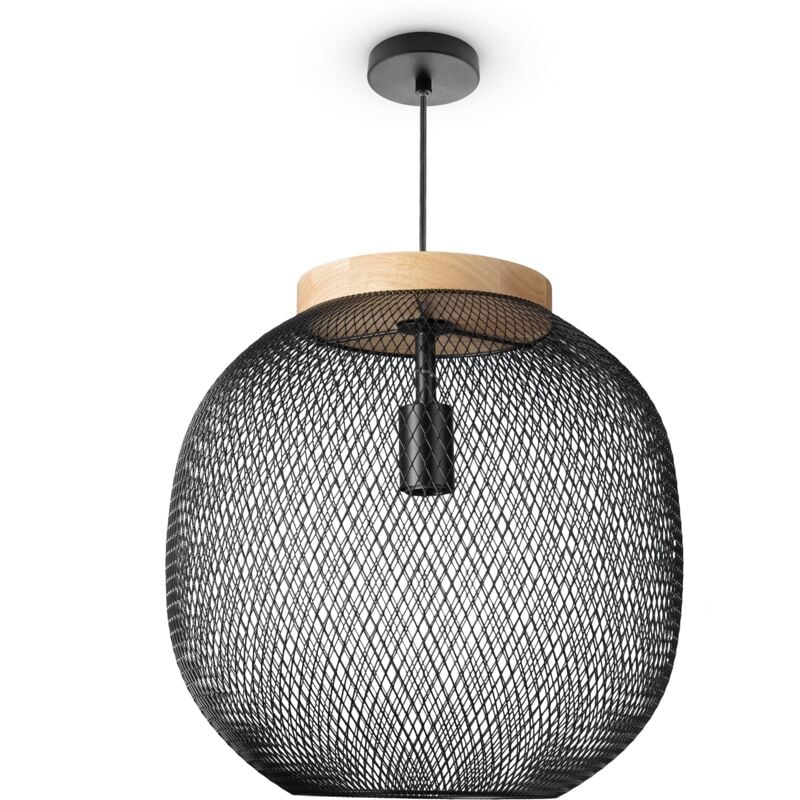 foto del prodotto sospensione tavolo da pranzo lampada in vimini metallo cucina industriale e27 luce a sospensione tipo 2, nero legno 40 cm paco home